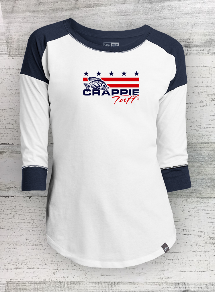 Crappie Tuff Mericana -Ladies Heritage Blend 3/4-Sleeve Baseball Raglan Tee